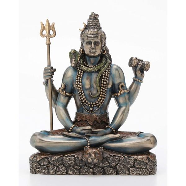 蓮の上で瞑想するシヴァ神 邪悪な神の破壊者 ヒンズー教 ブロンズ風仕上げ彫像 置物(輸入品