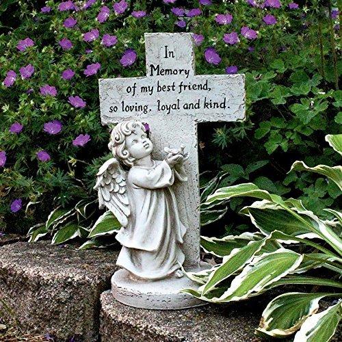 ベストフレンド/ペット記念碑 小鳥を手に抱く、子供の天使エンジェル彫像 彫刻 ペットのお墓 十字架 ...
