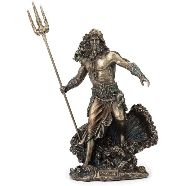 セール！即納！砕ける波の上に立つ古代ギリシャの神 ポセイドン彫像 アンティーク・ブロンズ風仕上げ像 ...