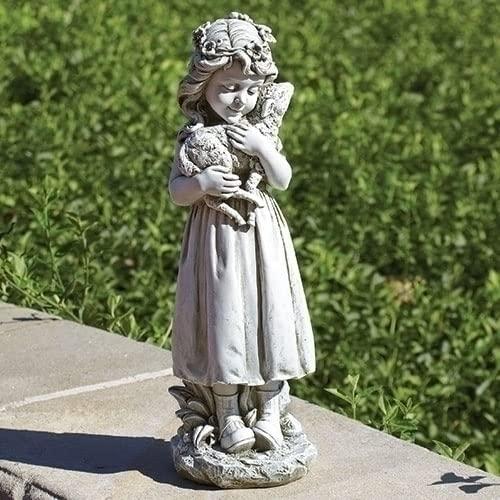 子羊を抱いている少女 ガーデン彫像 コレクション天使 庭装飾彫刻 庭園 芝生(輸入品