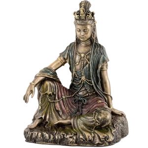 三日月に座る慈悲の水月観音彫刻 般若心経 観音菩薩彫像 仏像 三日月に座る慈悲の水月観音彫刻 般若心経 観音菩薩彫像 仏像