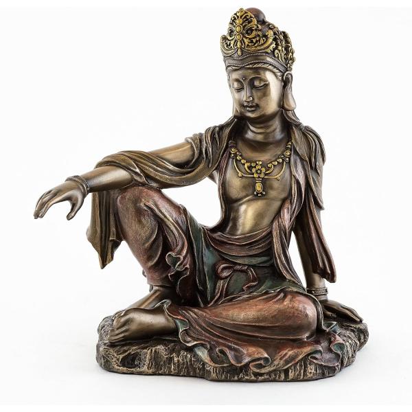 即日納品！トップコレクション製水月観音彫像高さ約17.2cm慈悲の女神仏像観音菩薩彫刻ブロンズ風装飾...