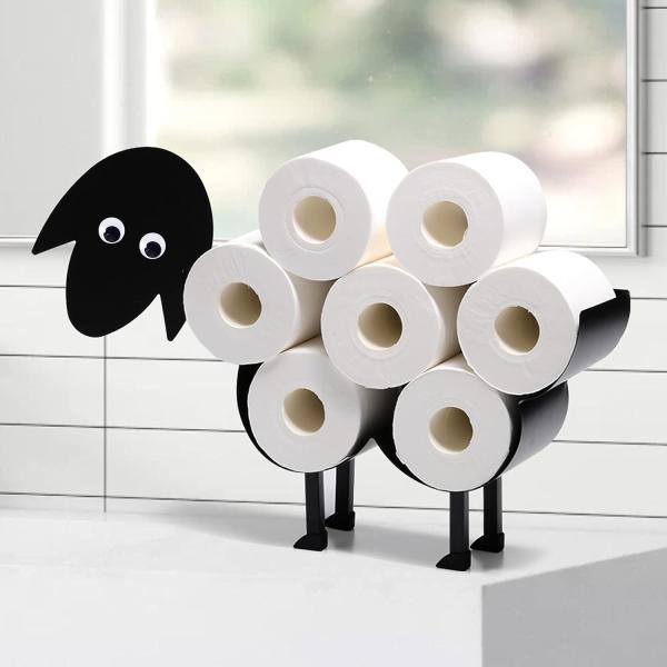 羊のトイレットペーパーホルダースタンド ブラックメタル バスルーム・ティッシュ収納 自立壁掛け 8ロ...