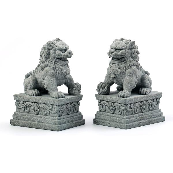 狛犬彫像ペア 守護ライオン石像彫刻 中国風水 アート工芸 新築祝い 邪悪を追い払う　お祝い 書斎 寺...