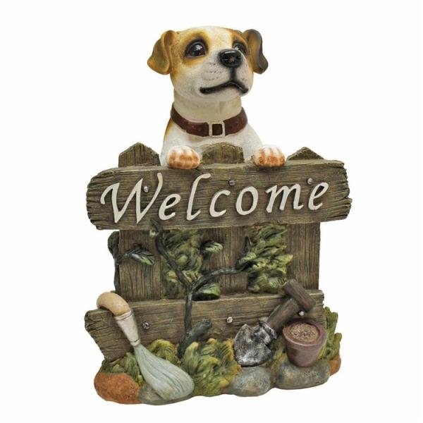 ジャック ラッセル テリア犬のウェルカムサインボード彫像 庭園アート工芸 装飾置物 玄関 エントラン...