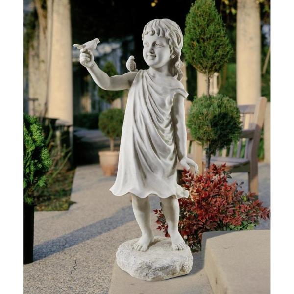 小鳥に片手を差し出す、メアリー・フランシスという名前の、少女の彫像 ガーデン彫刻 ホーム庭園装飾置物...
