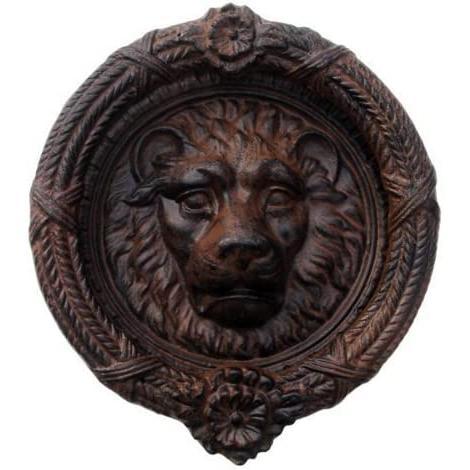 ライオンの頭部 ドアノッカー 鋳鉄製 素朴なアンティーク ブラウン色彫像 装飾彫刻 アート工芸品 プ...