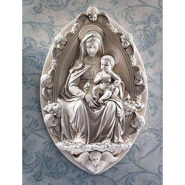西洋壁彫刻 聖母マリアとキリスト（フィレンツェの聖母子像）レリーフ彫像/ ルネサンスアート[輸入品