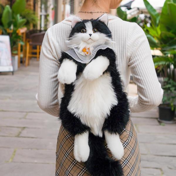即納！ハンドメイド リアルな猫型リュック 猫のぬいぐるみ 黒猫リュック ペット好きな人へのプレゼント...