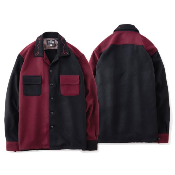 ドレスヒッピー BILLY L/S シャツ オープンカラーシャツ 黒×バーガンディ DRESS HI...