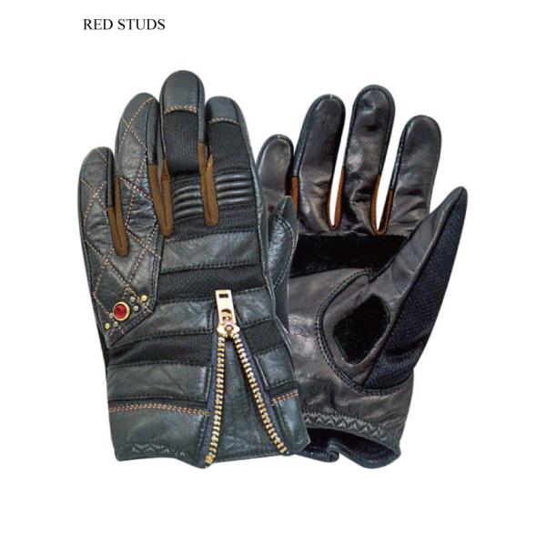 ヴィンアンドエイジ ストライプ メッシュ グローブ VG13A ナックルス ブラック 赤スタッズ V...