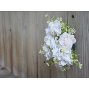 白 薔薇 紫陽花 フラワーリース ローズ 造花...の詳細画像1