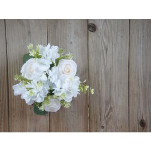 白 薔薇 紫陽花 フラワーリース ローズ 造花...の詳細画像2