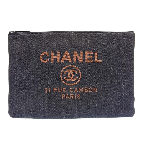 シャネル CHANEL ドーヴィル クラッチバッグ セカンドバッグ デニム ネイビー/オレンジ A8...