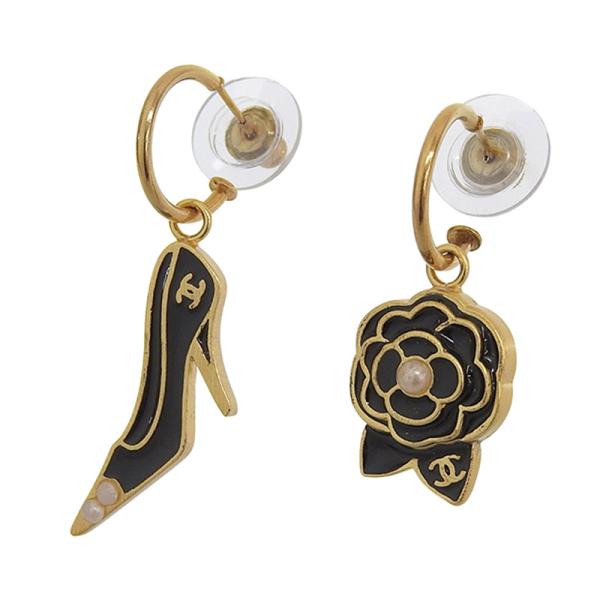 シャネル CHANEL カメリア ハイヒール ココマーク ピアス GP ブラック ゴールド色 02A...