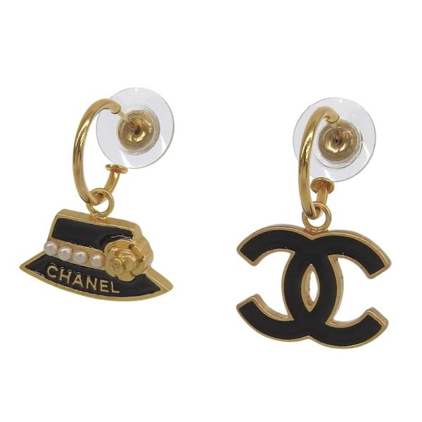 シャネル CHANEL ハット カメリア ココマーク ピアス GP ブラック ゴールド色 02A 中...