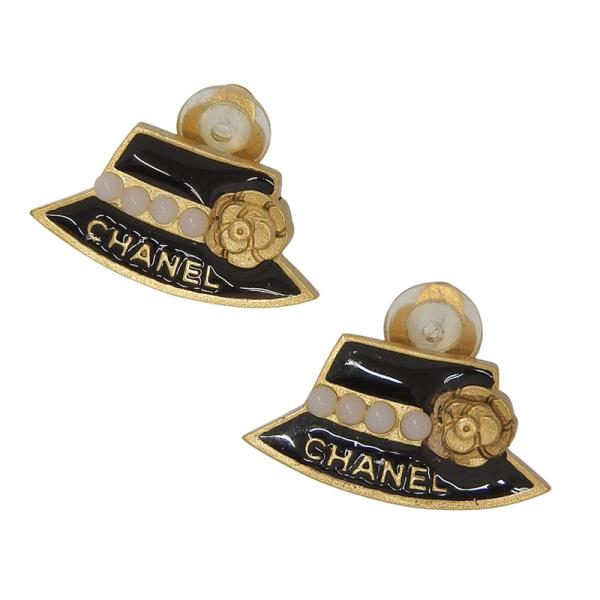 シャネル CHANEL ハット カメリア イヤリング ブラック ゴールド色 02A 中古 新入荷 C...
