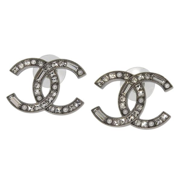 シャネル CHANEL ココマーク ピアス ラインストーン シルバー色 B20P 中古 新入荷 CH...