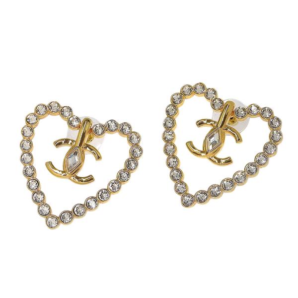シャネル CHANEL ココマーク ハート ピアス ラインストーン ゴールド色 L23C 美品 新入...