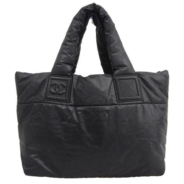 シャネル CHANEL コココクーン トートバッグ ナイロン/レザー ブラック/レッド 13番台 中...