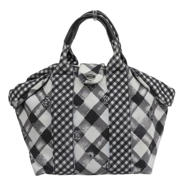 シャネル CHANEL クルーズライン ハンドバッグ チェック キャンバス/レザー ブラック/ホワイ...