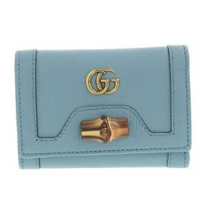 グッチ GUCCI バンブー 三つ折り財布 コンパクトウォレット レザー ライトブルー 658633 中古 新入荷 GU0498｜ronde