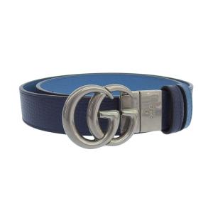 グッチ GUCCI GGマーモント ベルト リバーシブル ダブルG レザー ブルー 85 34 643847 中古 新入荷 GU0545｜ronde