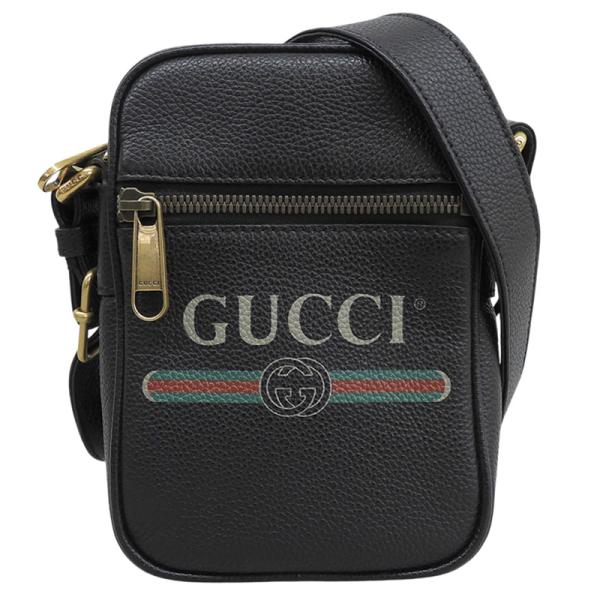 グッチ GUCCI ロゴプリント ショルダーバッグ 斜め掛け レザー ブラック 574803 中古 ...