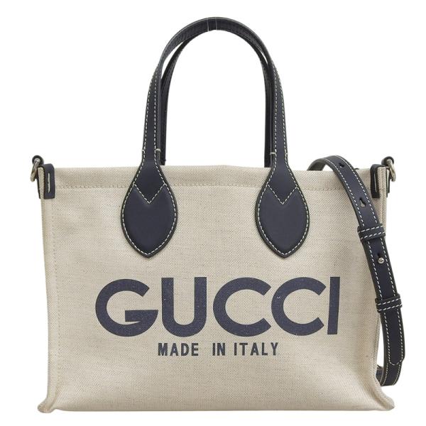 グッチ GUCCI 2WAYバッグ トートバッグ ミニトート ロゴ キャンバス/レザー ベージュ/ネ...