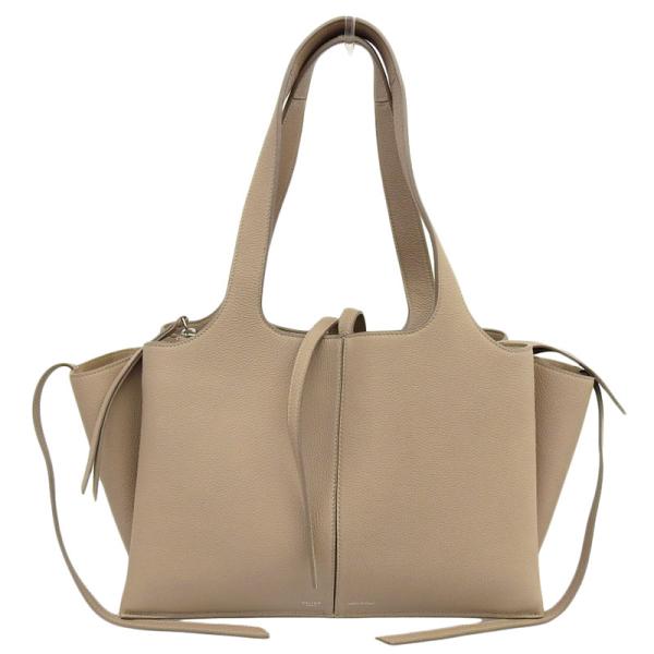 セリーヌ CELINE トライフォールド トートバッグ ハンドバッグ レザー ベージュ 中古 新入荷...