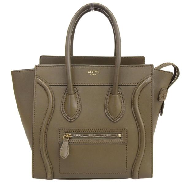 セリーヌ CELINE ラゲージマイクロショッパー  ハンドバッグ レザー カーキ 中古 新入荷 O...