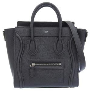 セリーヌ CELINE ラゲージ ナノショッパー 2WAYバッグ ハンドバッグ ショルダーバッグ レザー ブラック 中古 新入荷 OB1752｜ronde