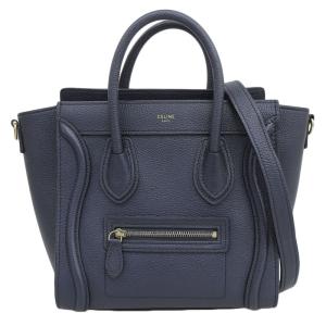 セリーヌ CELINE ラゲージ ナノショッパー 2WAYバッグ ハンドバッグ ショルダーバッグ レザー ネイビー 中古 新入荷 OB1763｜ronde