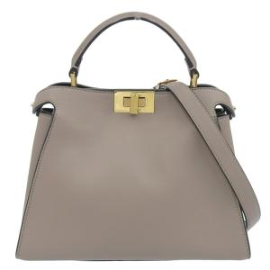 フェンディFENDI ピーカブーエッセンシャリー 2WAYバッグ ハンドバッグ ショルダーバッグ レザー グレージュ 8BN302 中古 新入荷 OB1834｜ronde