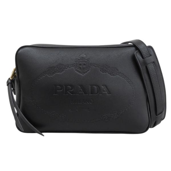 プラダ PRADA ショルダーバッグ 斜め掛け ロゴ レザー ブラック 1BH089 美品 新入荷 ...