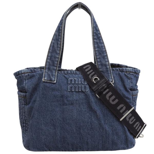 ミュウミュウ MIUMIU 2WAYバッグ トートバッグ ショルダーバッグ デニム ブルー 5BG2...