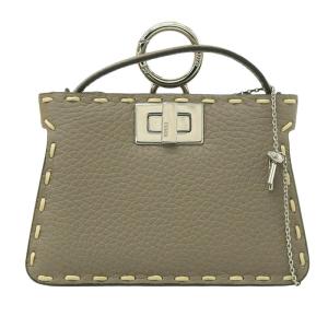 フェンディ FENDI ピーカブーナノ バッグチャーム チェーンショルダー ミニバッグ レザー/ラム グレージュ 7AR993 美品 新入荷 OBB0404｜ronde