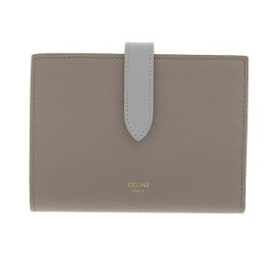 セリーヌ CELINE ミディアムストラップウォレット 二つ折り財布 レザー ペプル×ミネラル 10B643BRU.10PI 中古 新入荷 OBB0478｜ronde