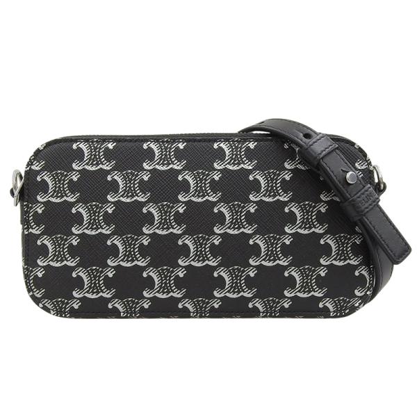 セリーヌ CELINE ホリゾンタルポーチ トリオンフ ショルダーバッグ レザー ブラック/シルバー...