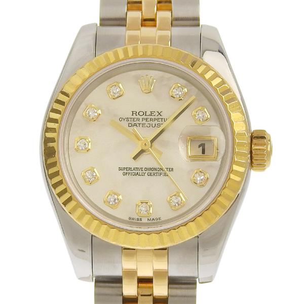 ロレックス ROLEX デイトジャスト レディース 自動巻き 腕時計 SS/YG 10Pダイヤ シェ...