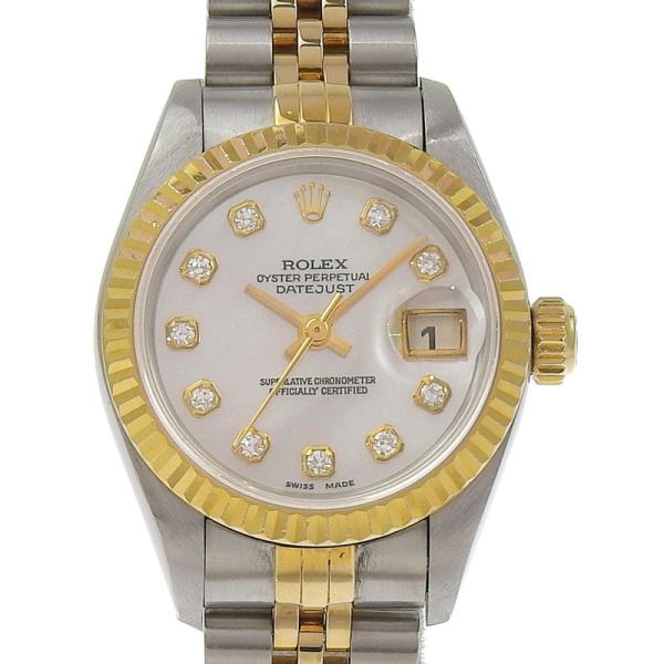 ロレックス ROLEX デイトジャスト レディース 自動巻き 腕時計 SS/YG 10Pダイヤ シェ...
