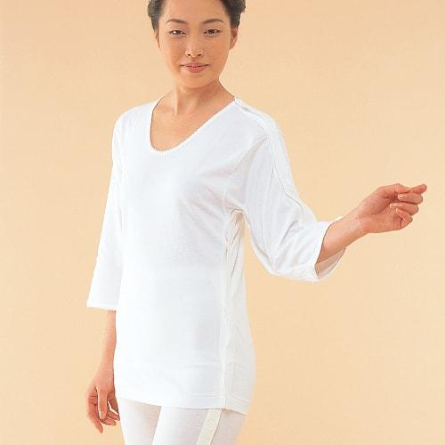 日本製 ワンタッチ肌着 脇開き 7分袖 （左開き）(右開き) マジック式 エジプト綿 男女兼用 メン...