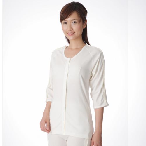 日本製 前開き 両 肩 腕 開き７分袖 マジック式 エジプト綿 無蛍光生地 長袖 インナー アンダー...