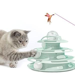 FRACARKOS 猫 おもちゃ 遊ぶ盤 猫タワー ボール ぐるぐるタワー 4層回転タワー ボール回転盤 猫じゃらしが付き ストレス発散 留守番対応