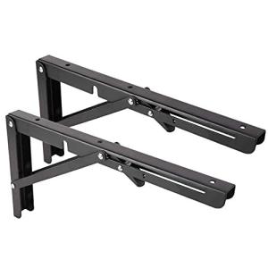 Homtone 棚受け金具2本セット 壁掛け式 折り畳み式棚受け金具 DIYブラケット L字型 黒 スチール製 耐荷重75キロ ネジ付きブラケットセッ