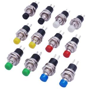 mxuteuk 12個1A 250V AC 2ピンSPST 6色ノーマルオープンミニ瞬間プッシュボタンスイッチPBS-110-6C
