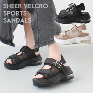 【SALE￥4590→￥3999】シアー チュール エアソール ベルクロ 厚底 スニーカーソール スポーツサンダル レディース kk-1034