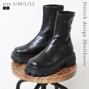 厚底 スクエアトゥ トラックソール ストレッチブーツ
