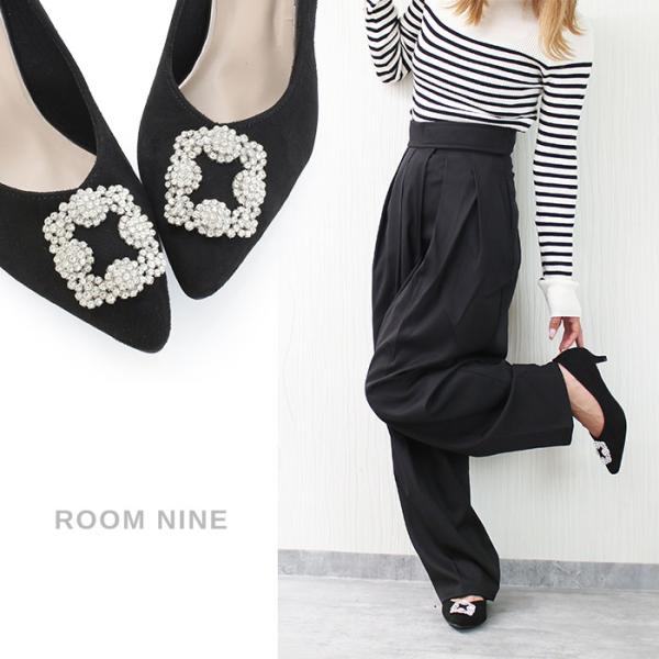 パンプス レディース お呼ばれ スクエアビジュー ポインテッドトゥ 上品 ローヒール ts-3203