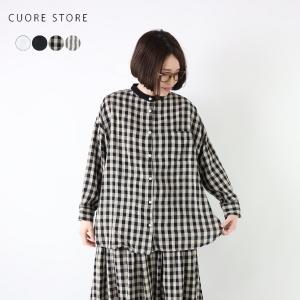 CUORE STORE クオレストア  シャツ ブラウス Wガーゼ バンドカラー ツートン バイカラー 前開き 羽織 5312815 ギンガム ストライプ 綿 フリー 春 夏 秋 冬｜room0616